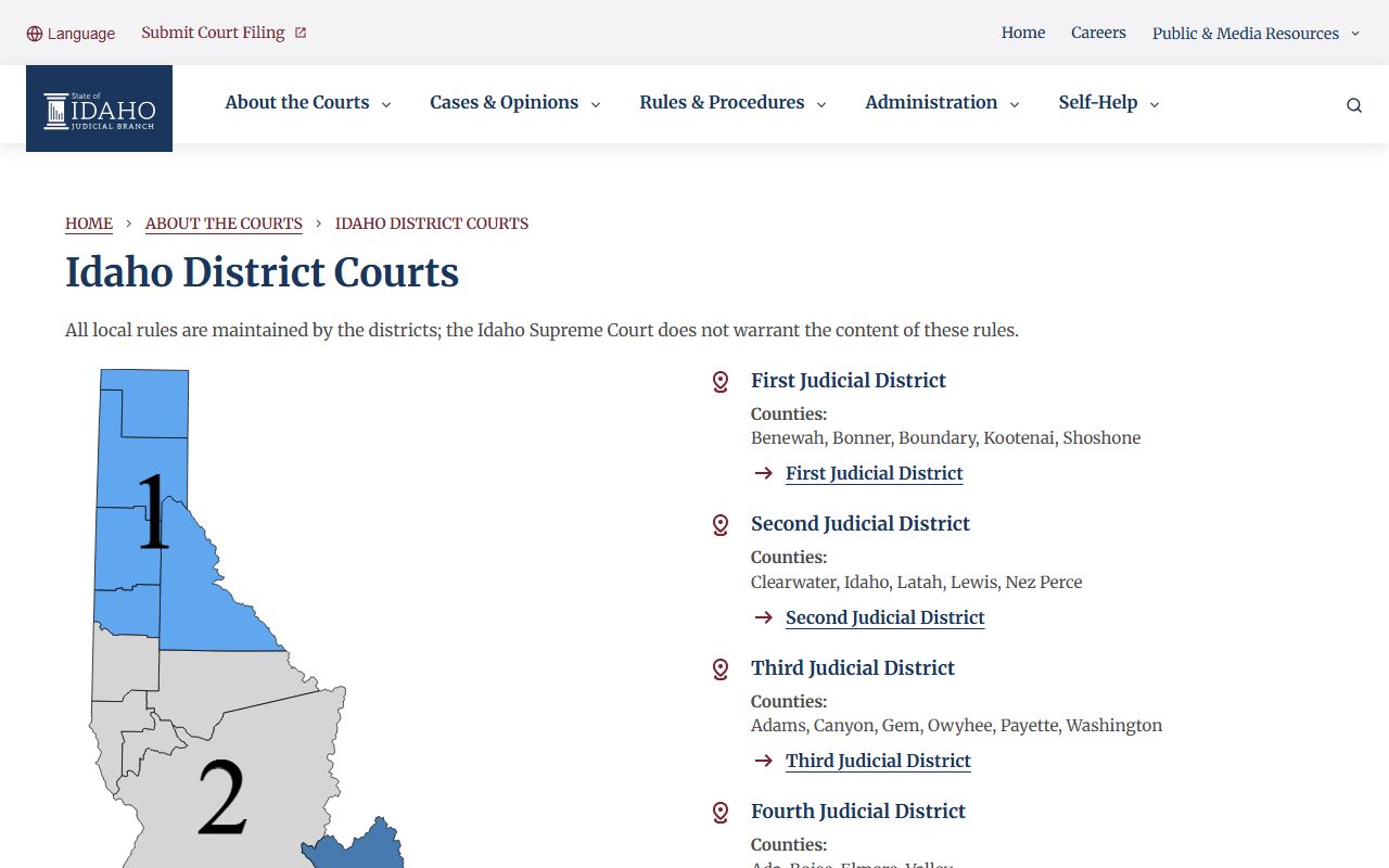 Butte County court dockets Idaho District Court map source