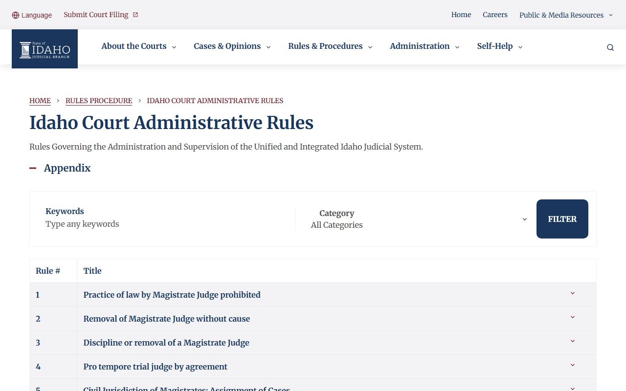 Butte County court records Idaho Court Administrative Rules source