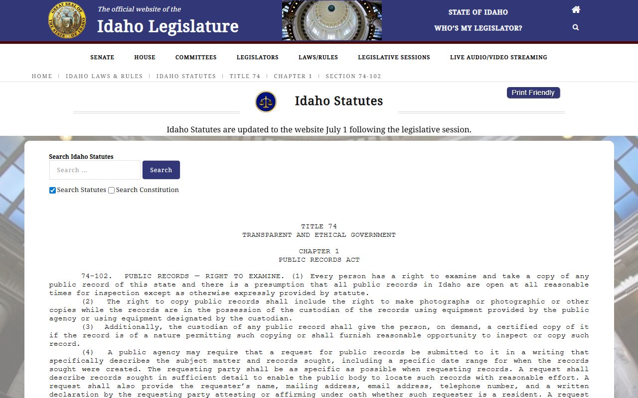 Butte County court records Idaho public records inspection statute