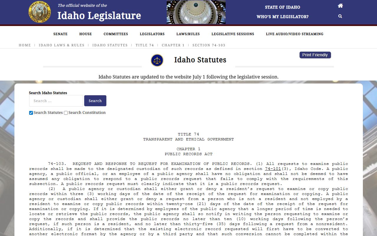 Butte County court records Idaho public records response statute