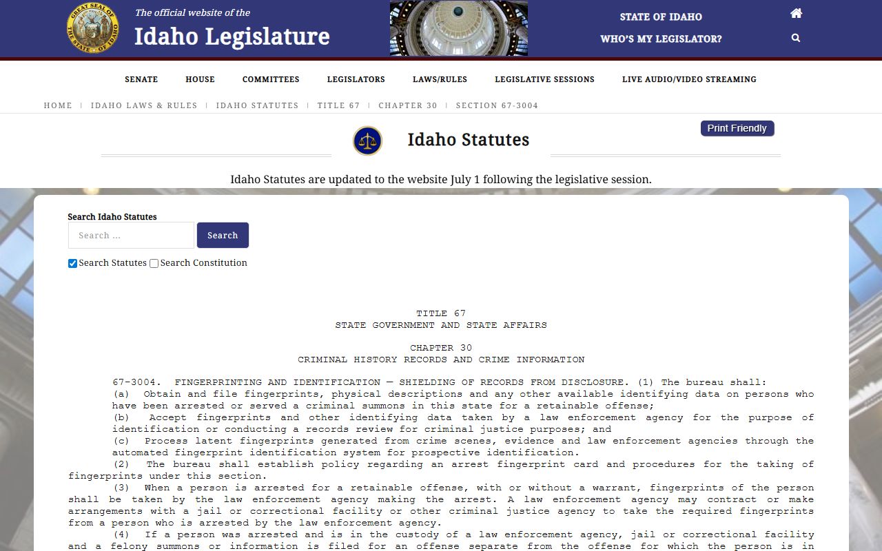 Butte County criminal court records Idaho criminal identification shielding statute