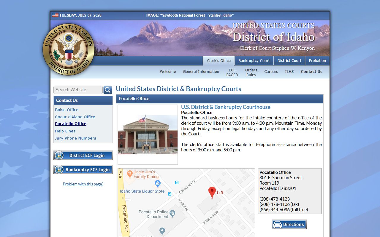 Butte County District Court records District of Idaho Pocatello clerk office