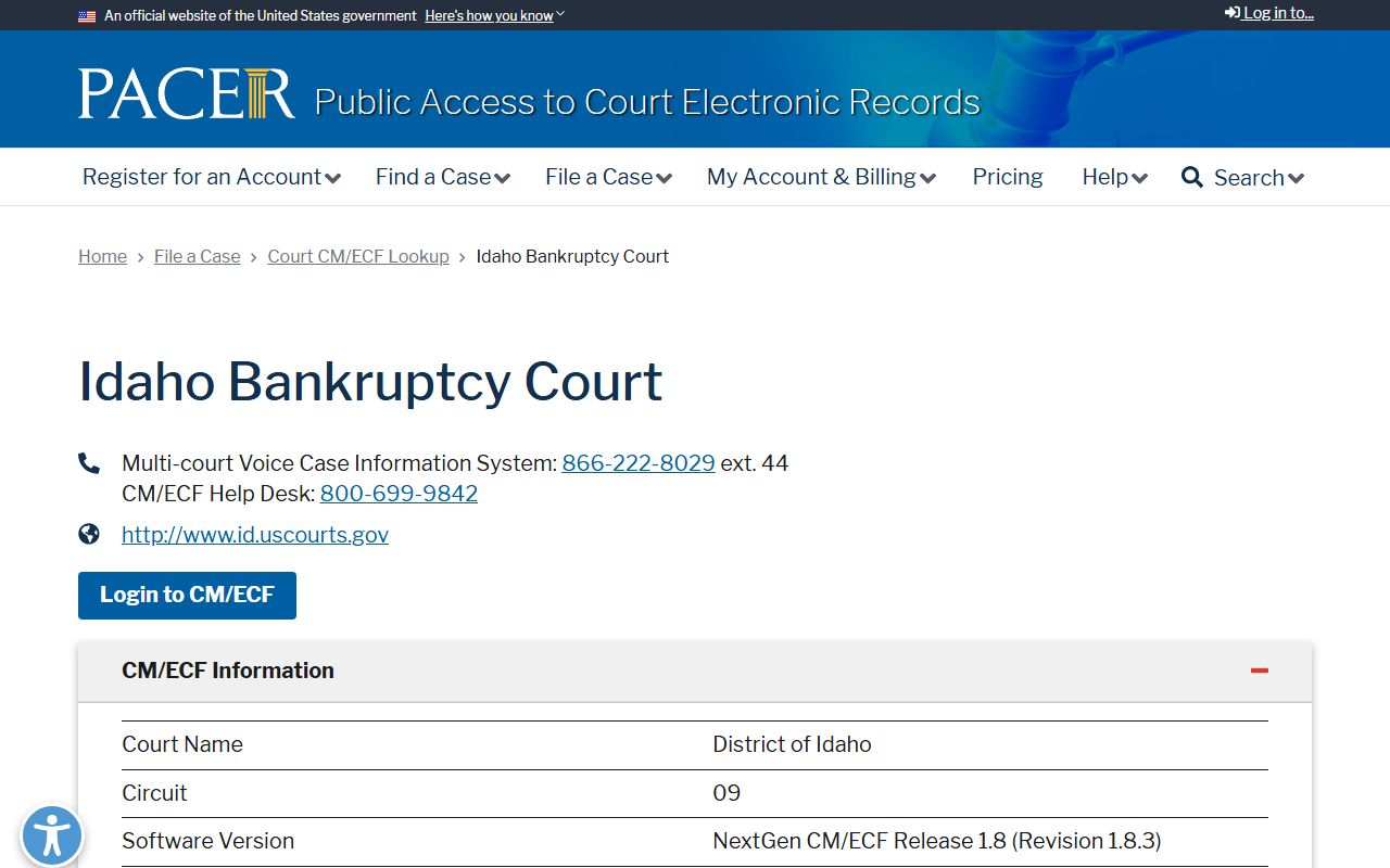Butte County District Court records Idaho Bankruptcy CM ECF lookup