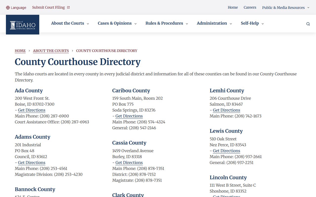 Butte County court records Idaho courthouse directory listing