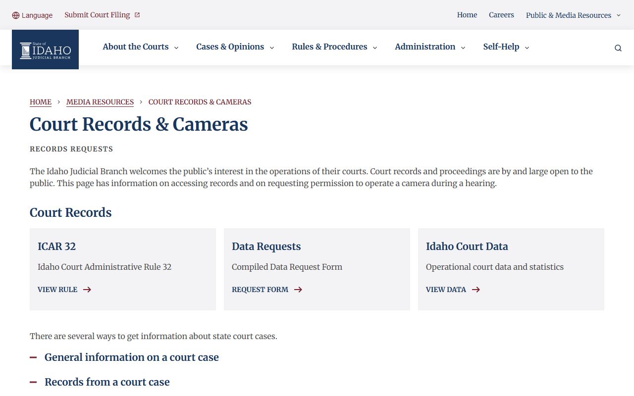 Butte County court records ICAR 32 access and camera request guidance