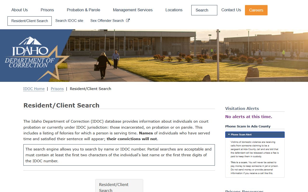 Butte County inmate records and IDOC resident client search