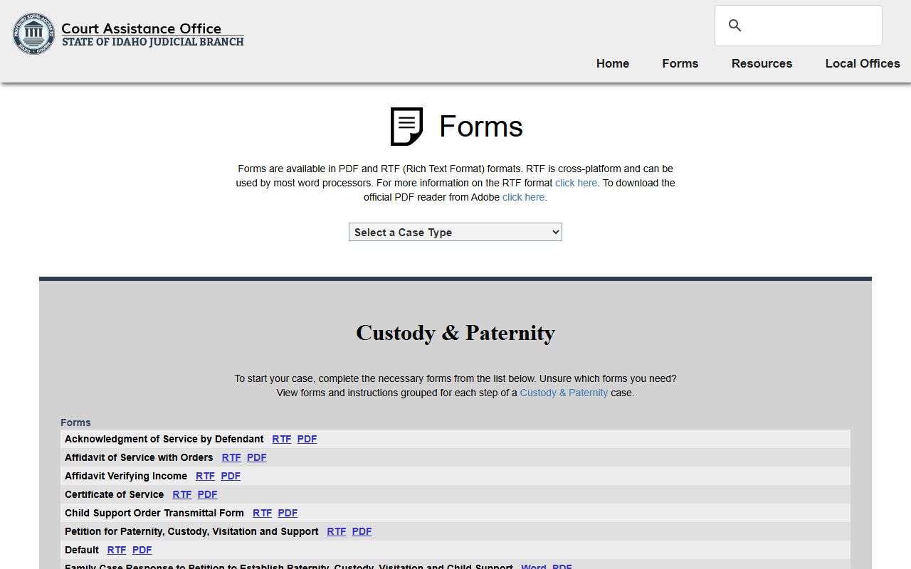 Butte County probate records Idaho Court Assistance Office forms page