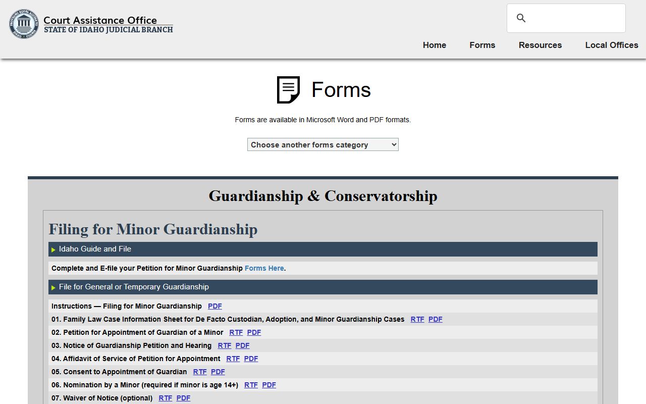 Butte County probate records Idaho guardianship and conservatorship forms page