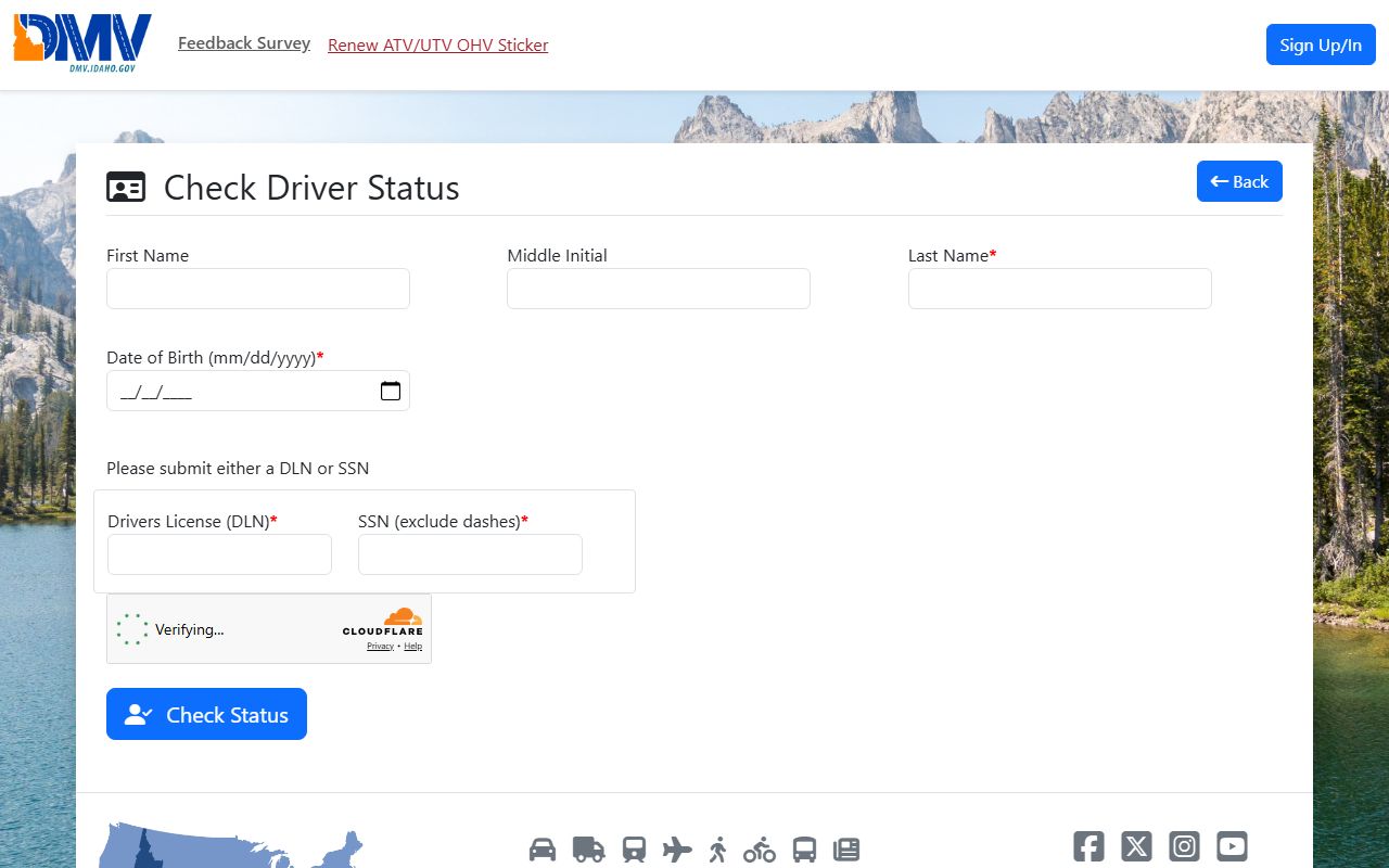 Butte County traffic court records Idaho DMV driver status check page